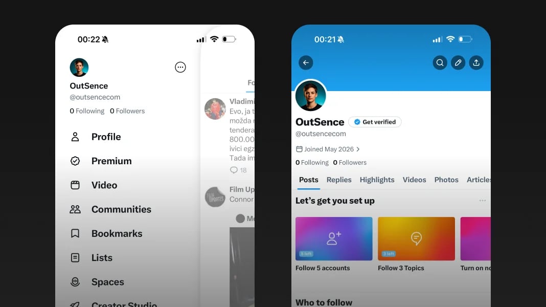 X interface mockup showing the same profile picture in the timeline, in reply stacks, and in mentions